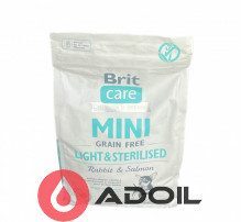 Brit Care Mini Light and Sterilised Беззерновий корм із кроликом та лососем для стерилізованих собак
