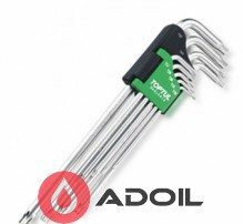 Набор Г-обр. ключей TORX T10-T50  9ед. супердл. с отверстием TOPTUL GAAL0915